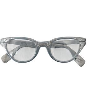 Tura Light Powder Blue Floral Eyeglass Frames Cat Eye Aluminum Vintage Retro MCM